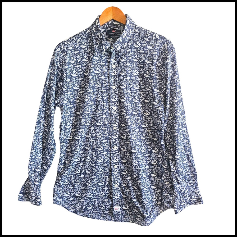 Vineyard Vines Slim Fit Murray Shirt‎ Nautical Print Button Down Size M